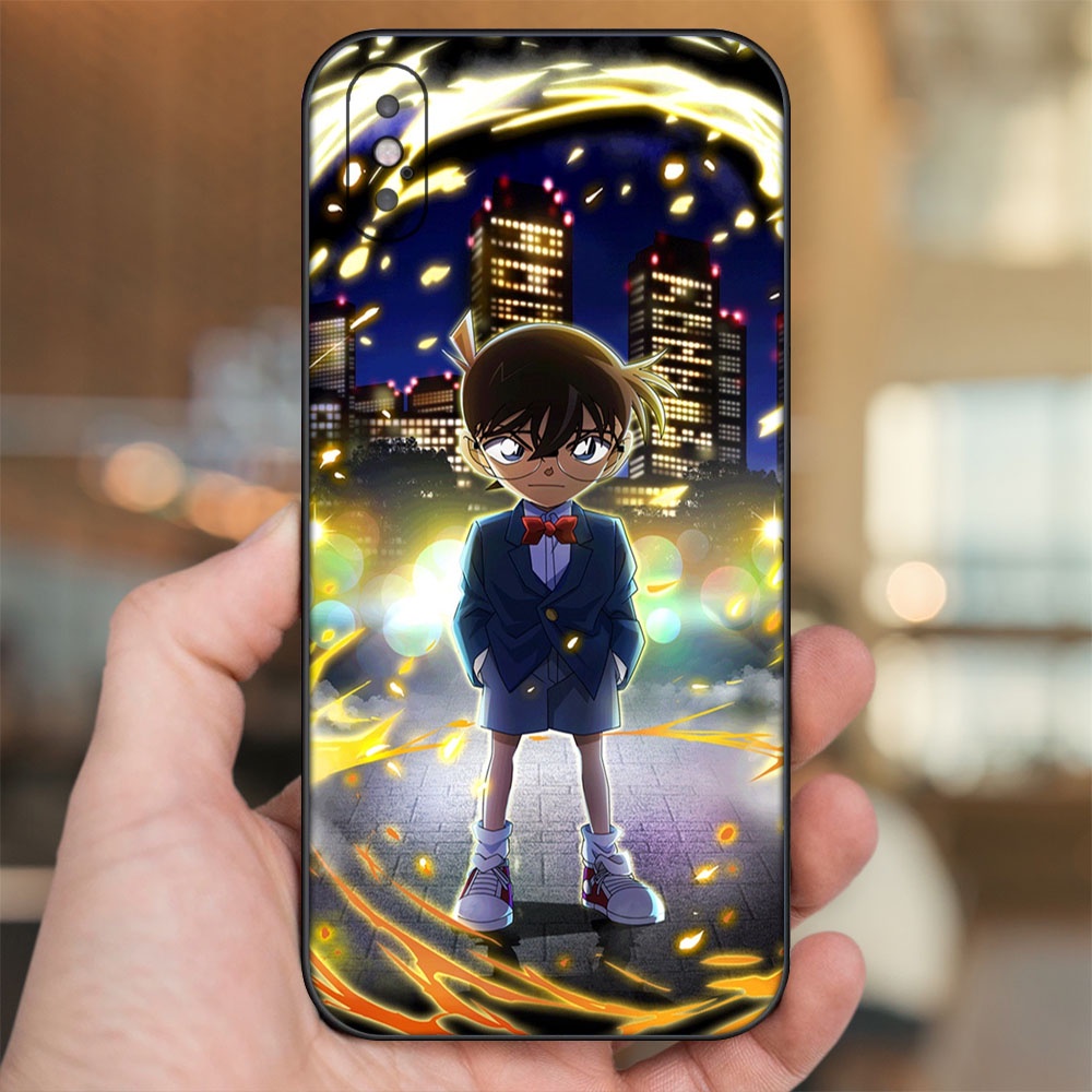 Ốp lưng iPhone X, Xs dẻo đen cạnh vuông in hình Shinichi Conan Thám Tử Lừng Danh