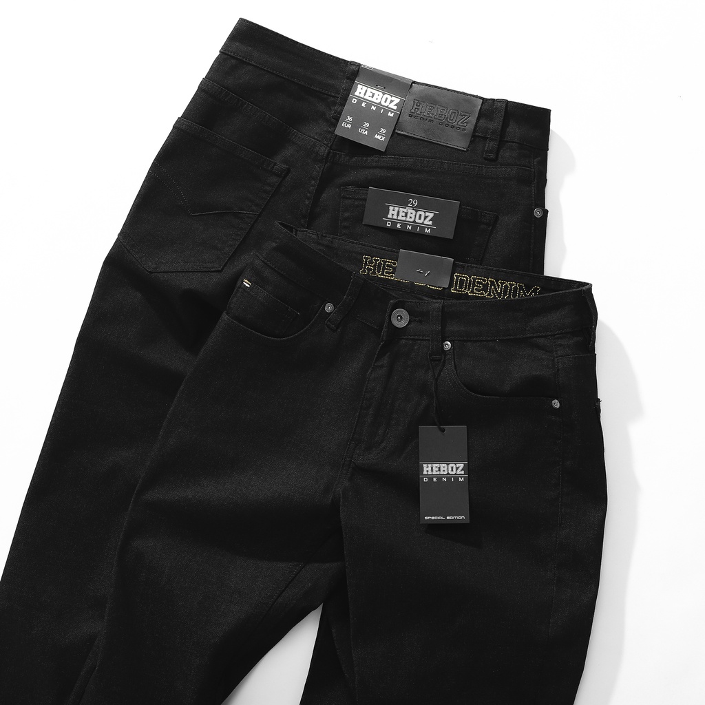 Quần jeans dài nam đen, chất vải denim cao cấp, cạp quần có thêu chữ Heboz - 00001285