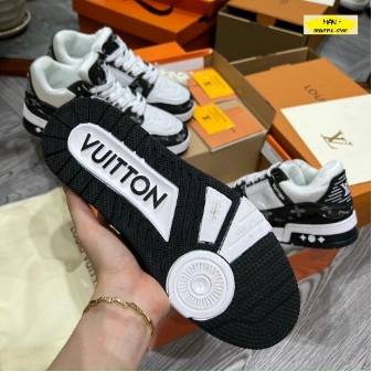 Giày LV Louis Vuitton Trainer Black White, Giày Sneaker LV Nam Nữ Mẫu Mới Hot Hit 2 Phiên Bản Màu Sắc Hàng Cao Cấp