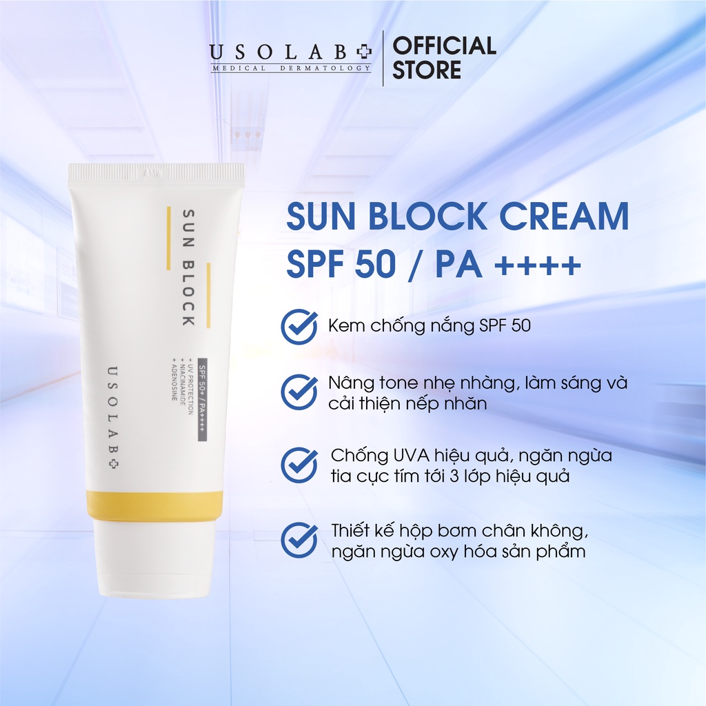 Kem chống nắng, dưỡng trắng Usolab Sun Block Cream SPF 50+ PA +++ 50g