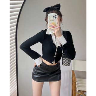 Áo thun phối sơ mi trong ĐEN TRẮNG