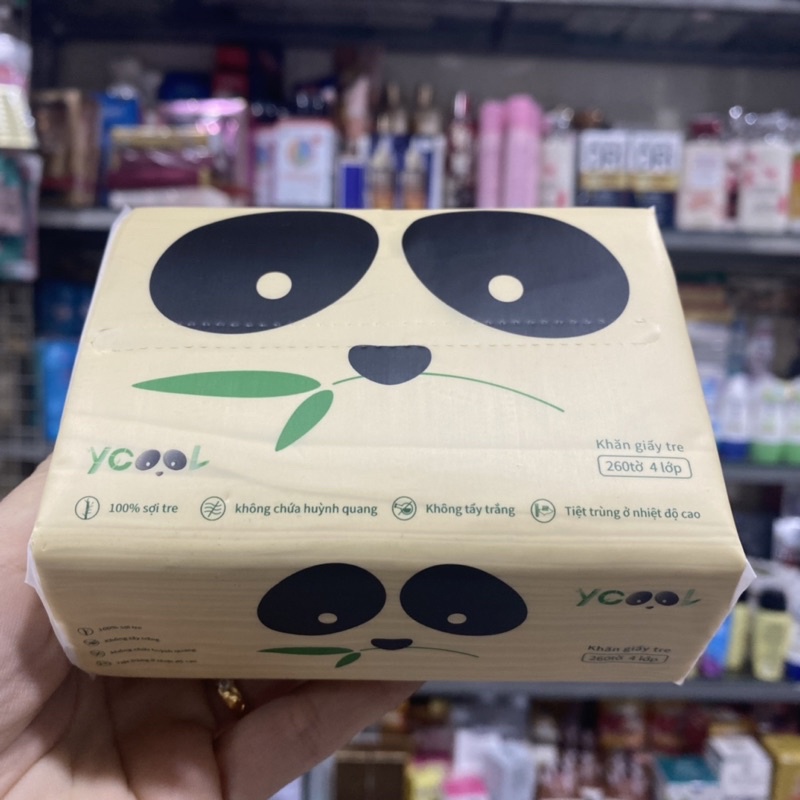 Giấy ăn gấu trúc khăn giấy tre YCOOL 1 tờ 4 lớp 260 tờ