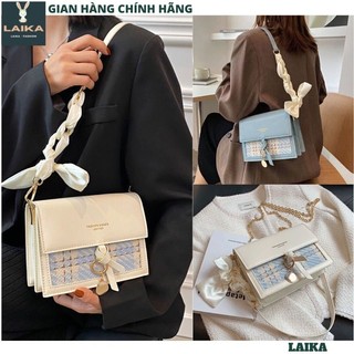 Túi xách nữ, túi kẹp nách đeo chéo kèm 2 dây nữ phối dạ kẻ dây xoắn đi làm đi chơi siêu xinh, mẫu mới 2022 - LAIKA