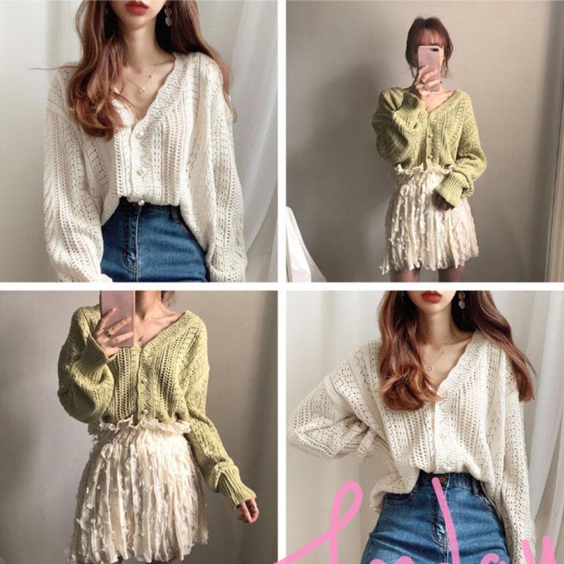 Áo Cardigan Dệt Kim Cổ Chữ V Dáng Rộng Phong Cách Hàn Quốc Thời Trang Xuân Thu Mới Dành Cho Bạn Nữ