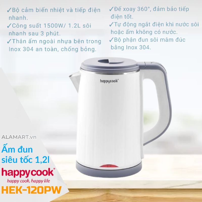 Ấm đun siêu tốc Happycook HEK-120PW 1,2 lít