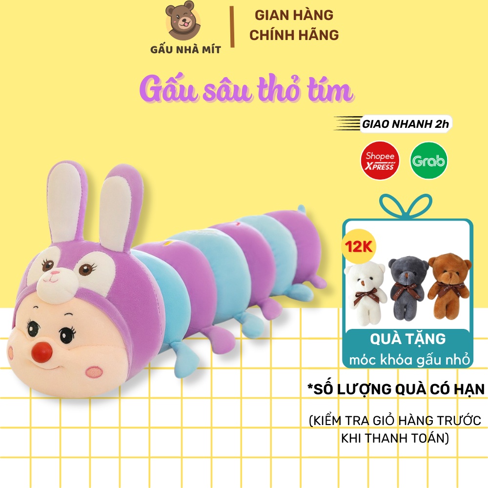 Gấu bông sâu thỏ tím, vải miniso siêu mềm mịn, bông gòn tinh khiết làm quà tặng, gấu ôm ngủ cho người lớn - Mít T