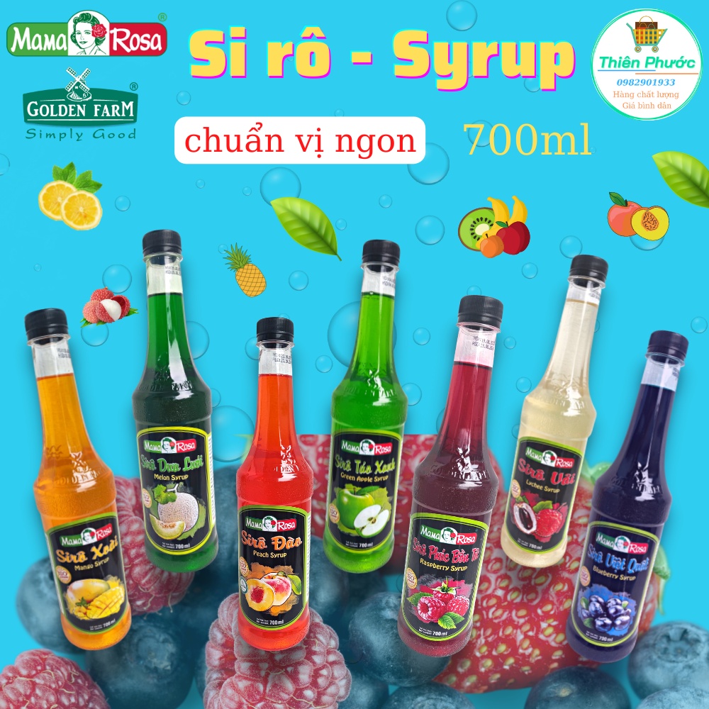 si rô syrup Mama Rosa 700ml dâu, đào, cam, sả, vải, táo, kiwi, ổi