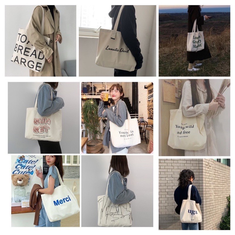 Túi tote túi vải canvas phong cách Hàn quốc, có khóa miệng ngăn phụ bên trong nhiều mẫu đẹp