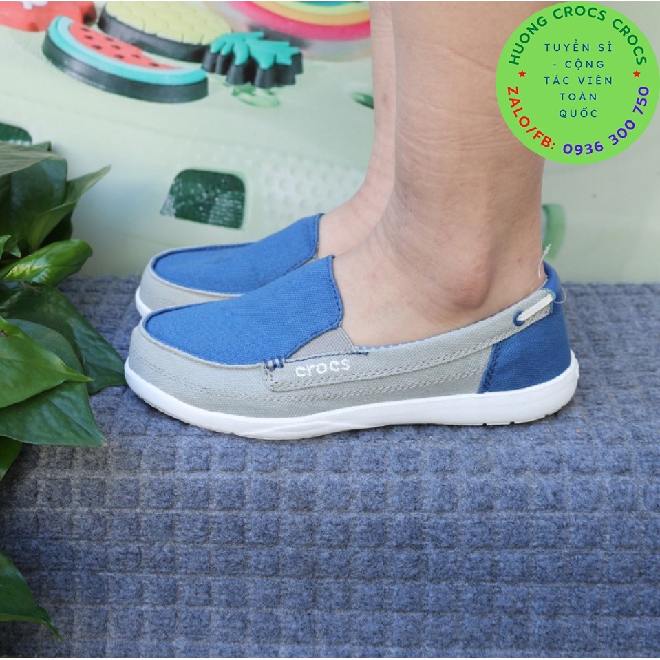 GIÀY VẢI CROCS WALU CANVAS LOADFER SLIP ON CHO NỮ MÀU XANH LAM