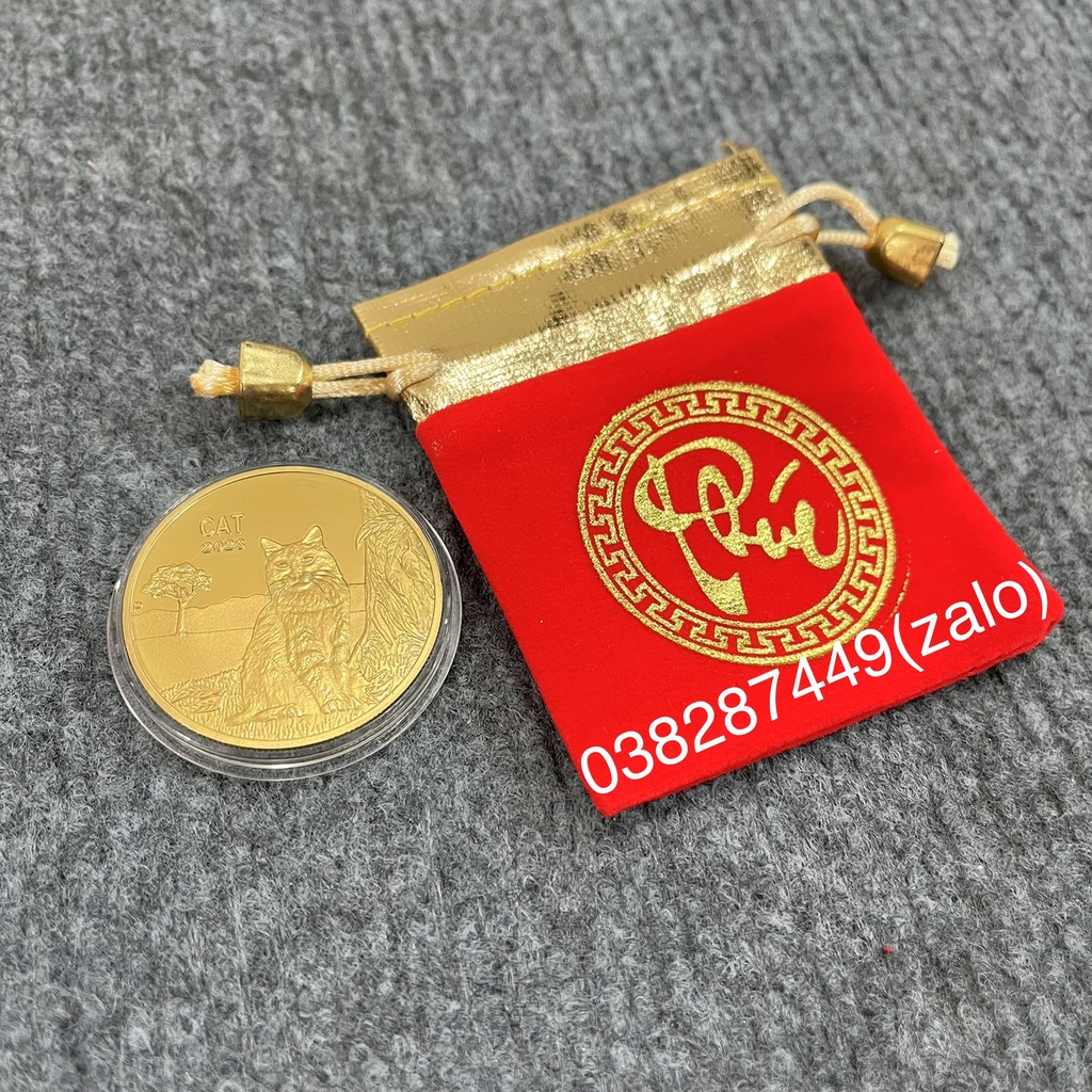 Đồng Xu Con Mèo Úc Mạ Vàng Tặng Kèm Túi Gấm Nhung Lì Xì Tết 2023 【】