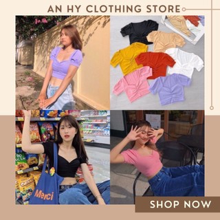 🍊áo croptop nhún ngực tay phồng🥑