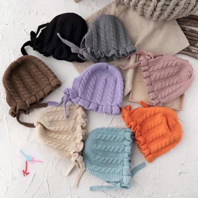 Mũ Len Tai Bèo Cho Bé Co Dây Buộc Nhiều Màu 6-36 Tháng M18