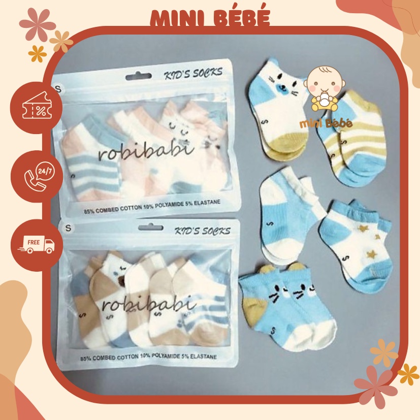 Tất lưới mùa hè cho bé, sét 5 đôi vớ điều hòa cổ ngắn Kid's Socks mềm mại thoáng khí