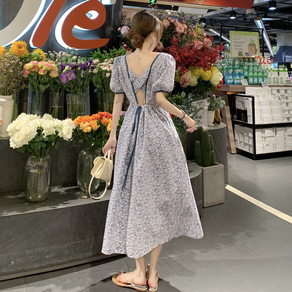 Đầm Hoa Dáng Dài Hở Lưng Ôm Eo Thời Trang 2022 Quyến Rũ Cho Nữ