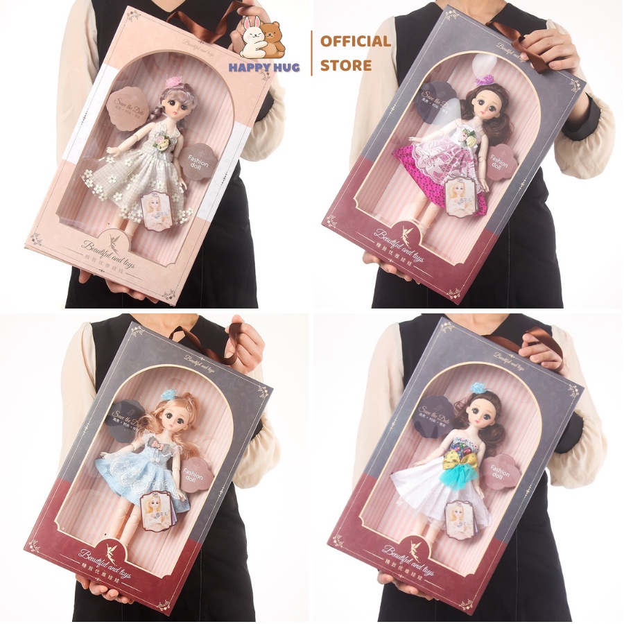 Đồ chơi trẻ em búp bê công chúa cho bé gái size 30cm có khớp, hộp quà tặng có quai xách siêu xinh - Happy Hug