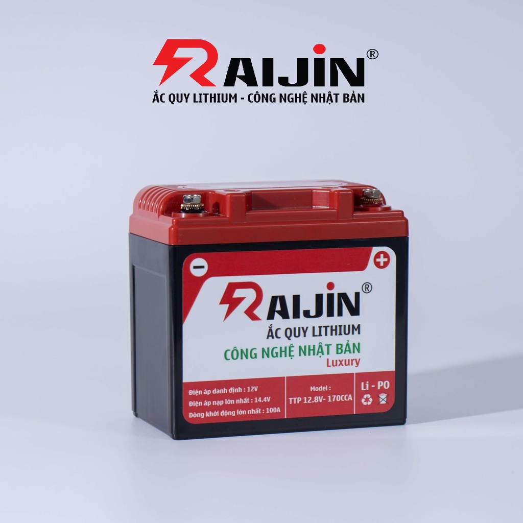 Bình ắc quy xe máy lithium RAIJIN Luxury M công nghệ Nhật Bản điện áp 12v