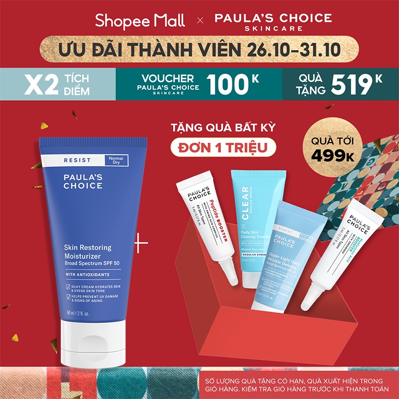 Kem chống nắng chống lão hóa Paula’s Choice Resist Skin Restoring Moisturizer with SPF 50-60ml 7970
