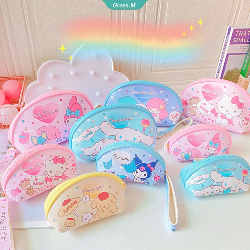 Set 2 Túi Đựng Mỹ Phẩm / Tiền Xu Hình Bán Nguyệt / Cinnamoroll Kuromi Hello Kitty My Melody Bằng Da Pu