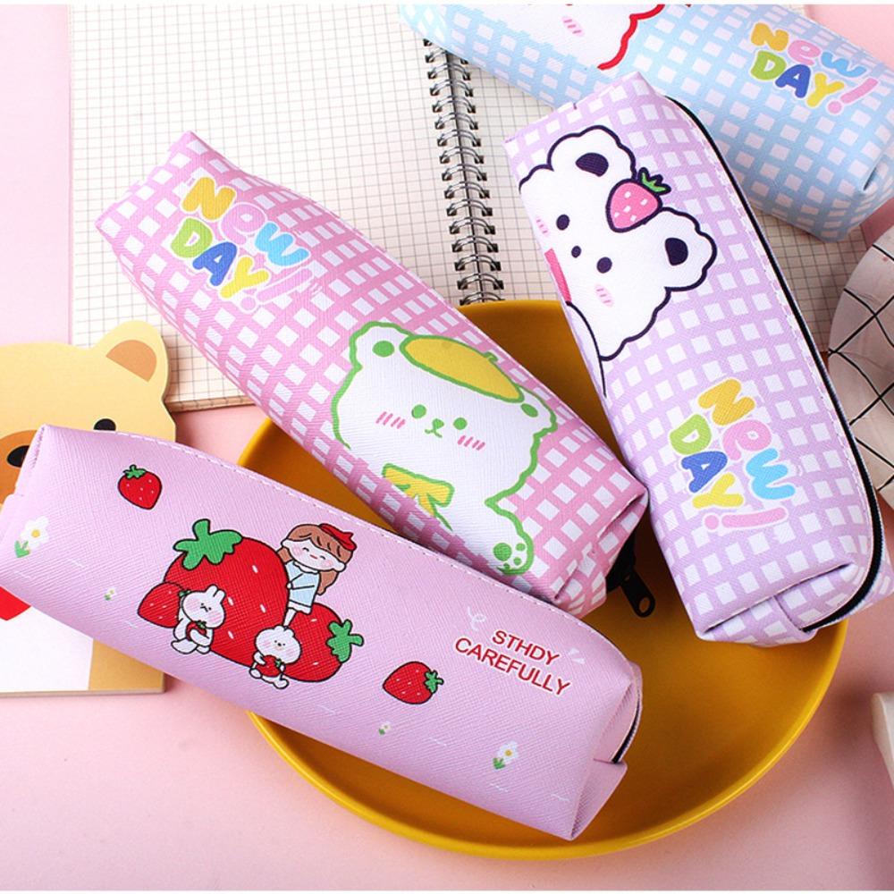 Túi Đựng Bút Bằng Da PU Đa Năng In Họa Tiết Gấu Hoạt Hình Dễ Thương Thời Trang Cho Nữ Ốp