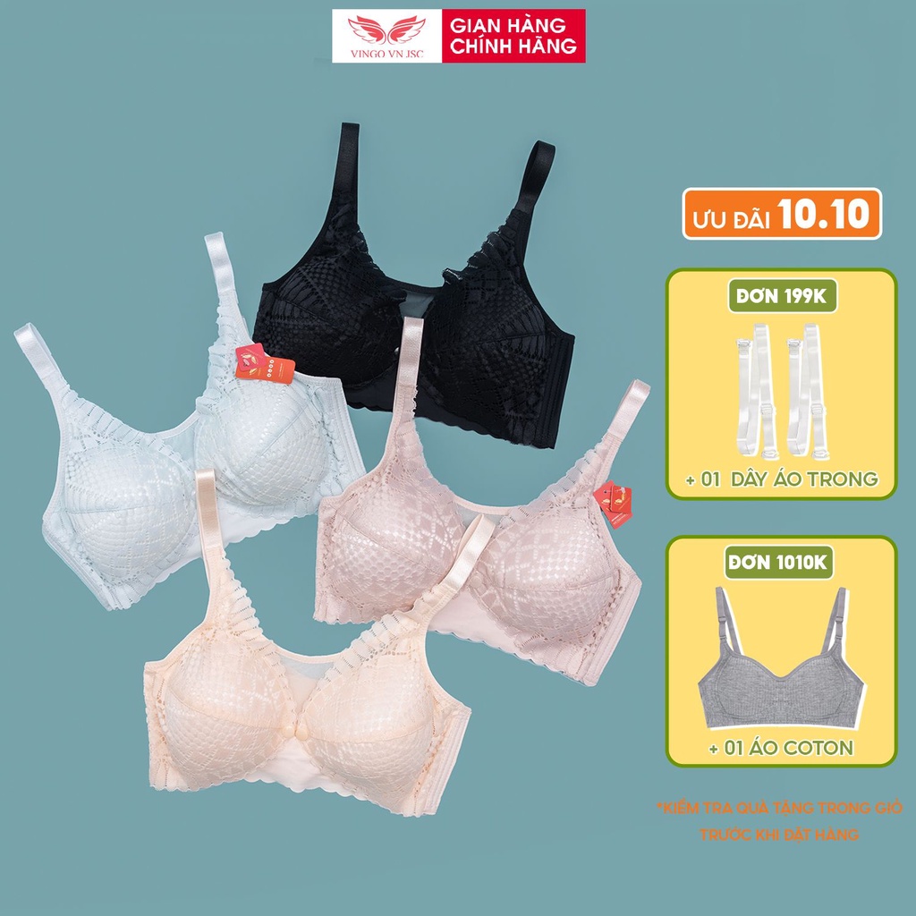 Áo ngực cho con bú chống chảy xệ VINGO viền ren mềm mại không gọng mút mỏng 0.5cm thoáng khí có cúc bấm trước S196 VNGO