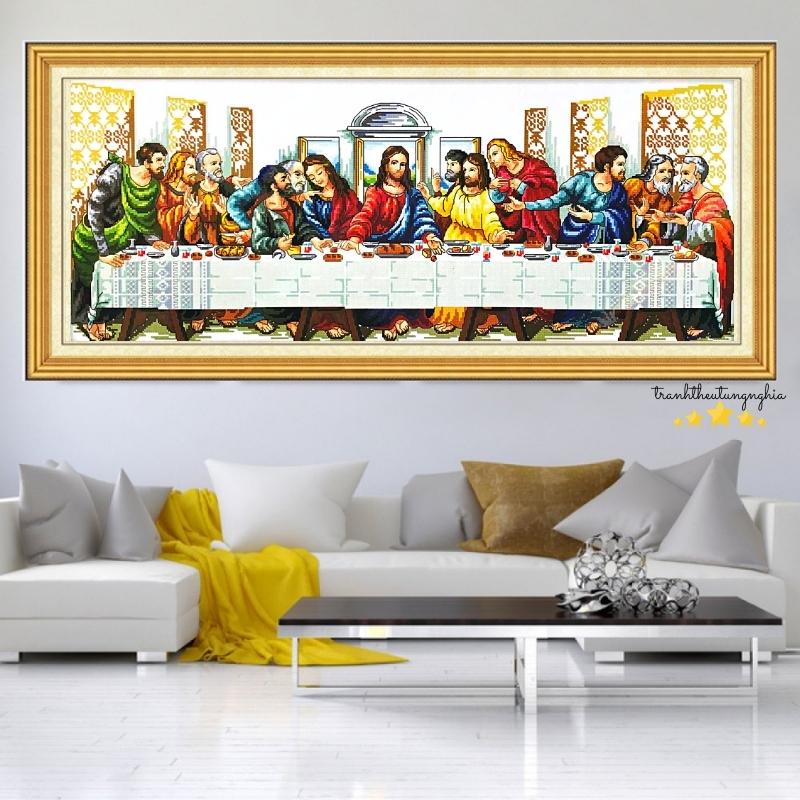 Tranh thêu chữ thập bữa tiệc ly 97cm x 44cm - 1m89 x 83cm