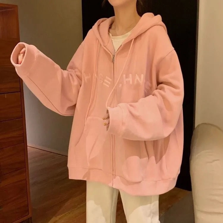 ZHELIHANGFEI Áo Hoodie Tay Dài Form Rộng Kiểu Dáng Đơn Giản Theo Phong Cách Preppy