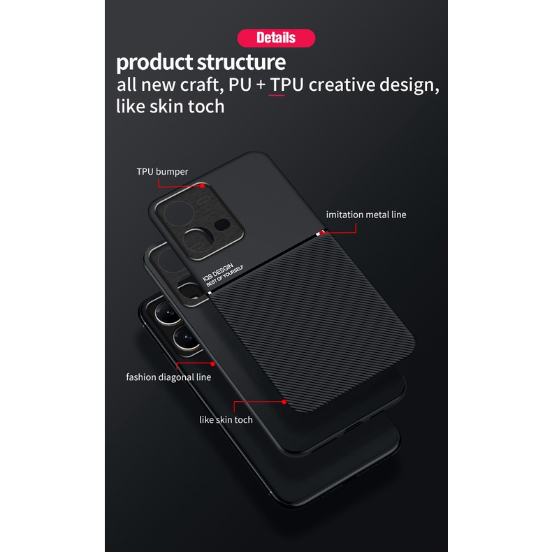 Ốp Điện Thoại Da Cứng Viền Silicon Dẻo Hít Nam Châm Chống Sốc Sang Trọng Cho Vivo Y35 Y16 V25 5G Y 35 16 V 25