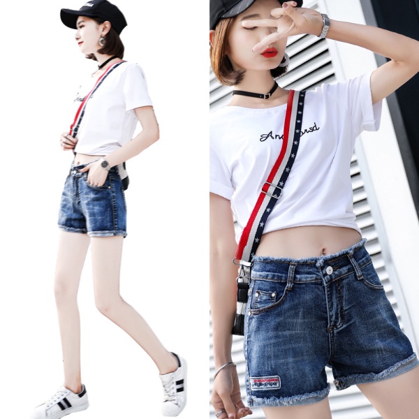High waist denim shorts women's spring new slim Joker stretch summer thin hot pants tide ins