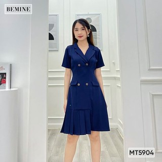Đầm cổ vest đính nút tùng xếp li BEMINE MT5904