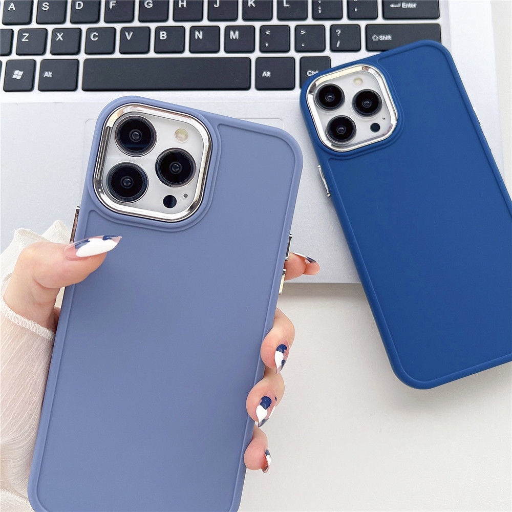Ốp Điện Thoại Silicon Mềm Nhám Viền Kim Loại Mạ Điện Cho iPhone 13 13 Pro 13 Pro Max 14 14 Plus 14 Pro 14 Pro Max