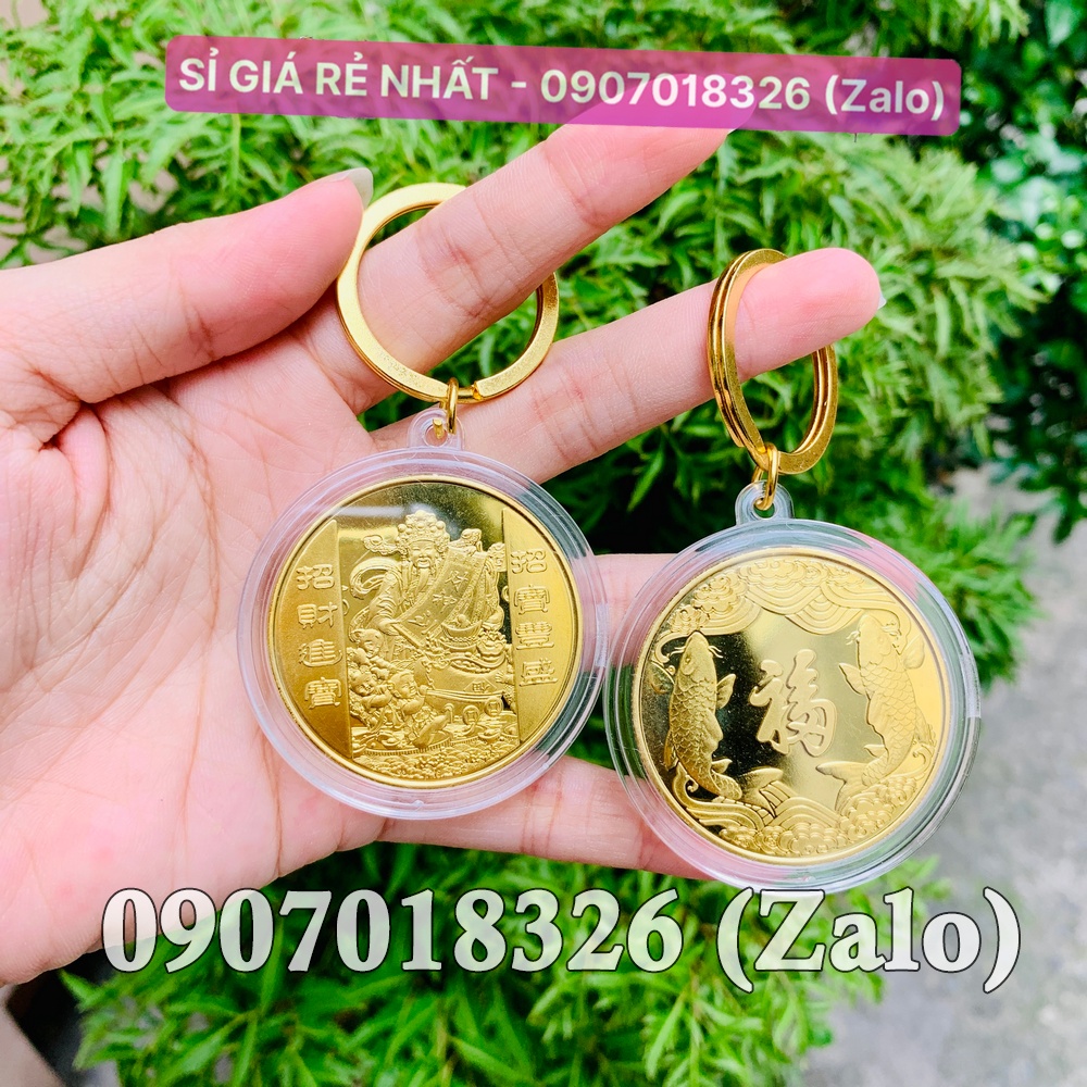 Móc treo chìa khóa xe máy otoĐồng xu thần tài hút lộc may mắn