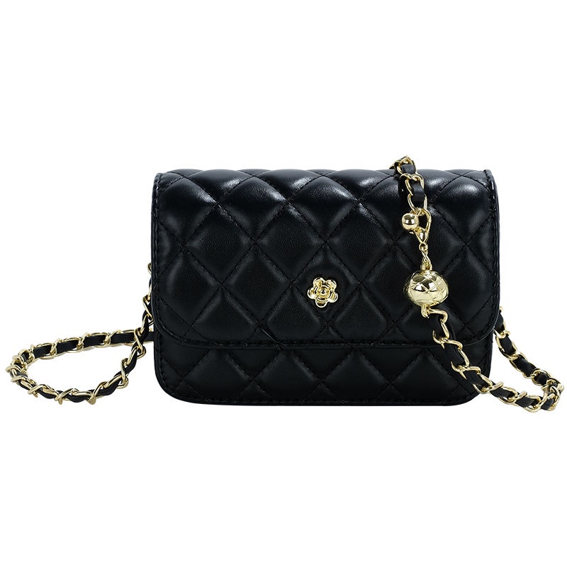 Túi Xách Đeo Chéo Hình Vuông Cỡ Nhỏ Màu Đen / Vàng Phối Dây Đeo Sợi Xích Thời Trang Hàn Quốc Cao Cấp Cho Nữ