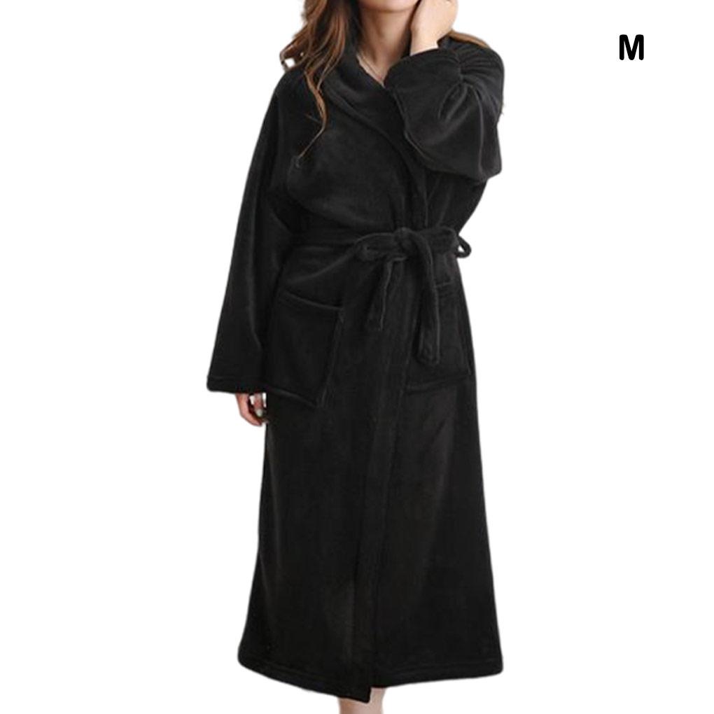 Áo Choàng Ngủ Tay Dài Vải Nhung San Hô Thoáng Khí Màu Sắc Đơn Giản Thời Trang Mùa Đông Cho Nữ