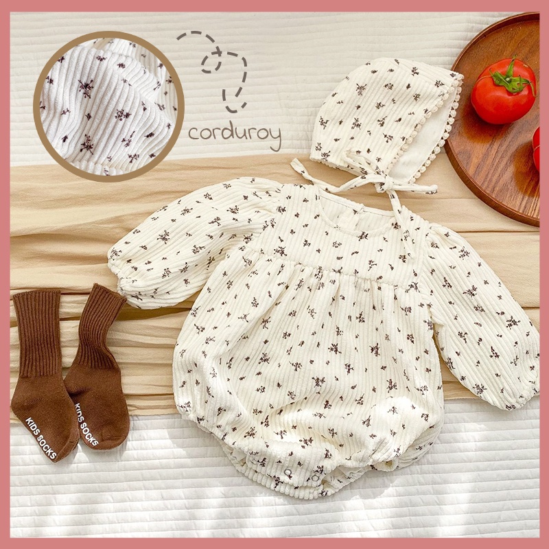 Bộ Áo Liền Quần Vải Cotton Tay Dài In Hoa Nhỏ Dễ Thương Phong Cách Hàn Quốc Cho Bé Gái Sơ Sinh