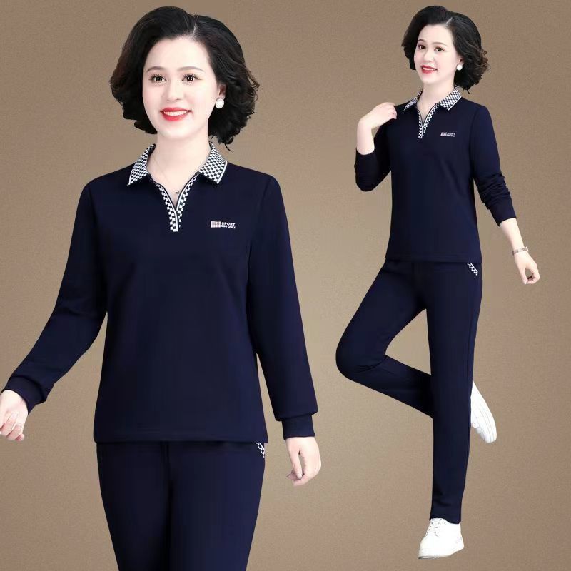 Bộ Đồ Thể Thao Hai Mảnh Phong Cách Phương Tây Thời Trang Xuân Thu Mới Cho Phụ Nữ Trung Niên