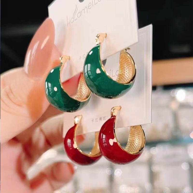 Khuyên Tai Tròn Cao Cấp Màu Trắng / Đỏ Rượu Vang Phong Cách Pháp Cổ Điển Sang Trọng Thời Trang Cho Nữ