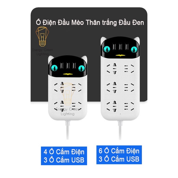 Ổ Cắm Điện Thông Minh Energy Green Lighting Đầu Mèo Chuyển Đổi Đa Chức Năng OD-318 - Chuẩn Sạc An Toàn Chống Giật