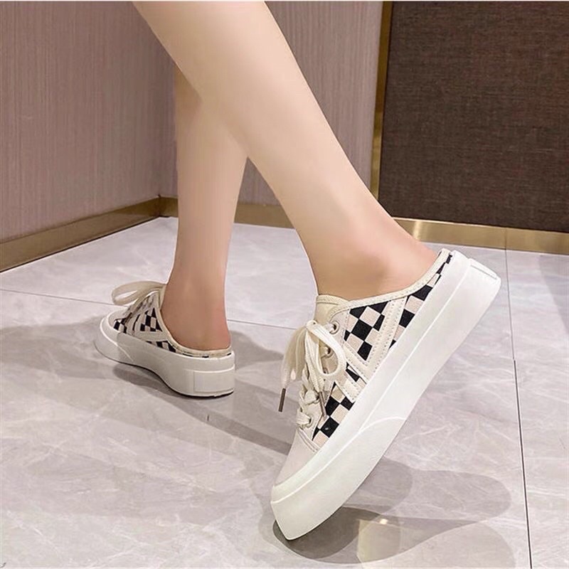 Giày sục nữ thể thao đế độn với 2 màu caro thời trang Giày sục nữ 2 màu siêu xinh tăng chiều cao phong cách