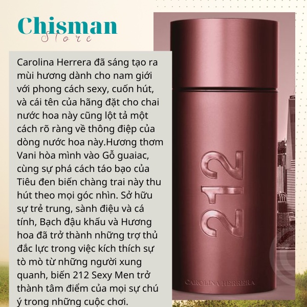 Nước hoa nam Carolina Herrera 212 SEXY MEN EDT 100ML- Hương thơm nam tính và mạnh mẽ, lưu hương lâu-Chisman Chisman
