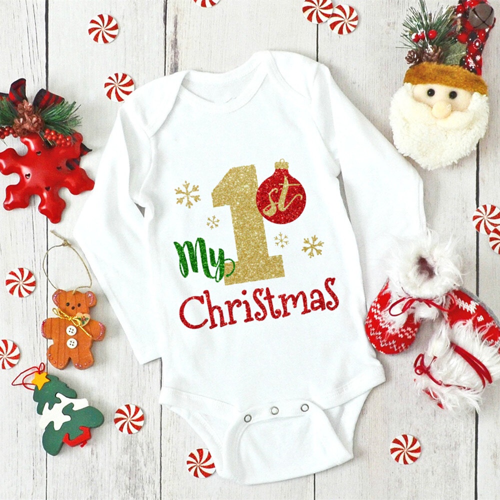 Bộ áo liền quần in chữ Giáng sinh đầu tiên của tôi Bộ áo liền quần cho trẻ sơ sinh Bé gái Bé trai dài tay Trang phục Quần áo Giáng sinh