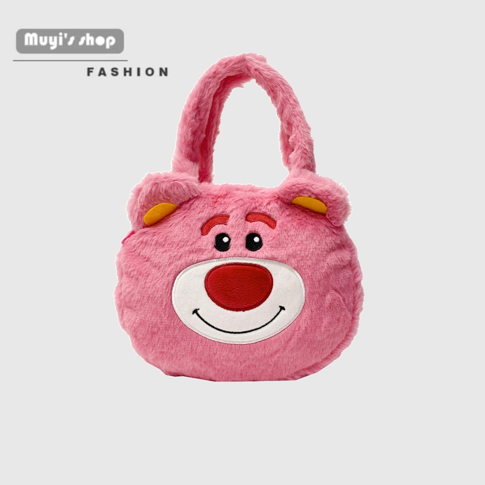Túi Xách Tay Bằng Nhung Lông Thiết Kế Hình Gấu Dâu Tây Dễ Thương Dành Cho Học Sinh
