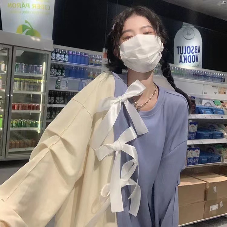 ZHELIHANGFEI Áo len lửng ống dài tay phong cách học sinh nhật lỏng lẻo và linh hoạt