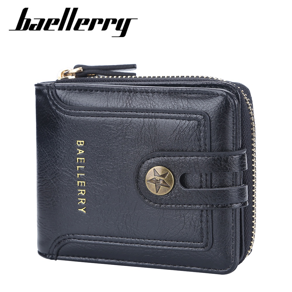 Ví Ngắn Baellerry Nhiều Ngăn Đựng Thẻ Có Khóa Kéo Phong Cách retro Âu Mỹ Cho Nam