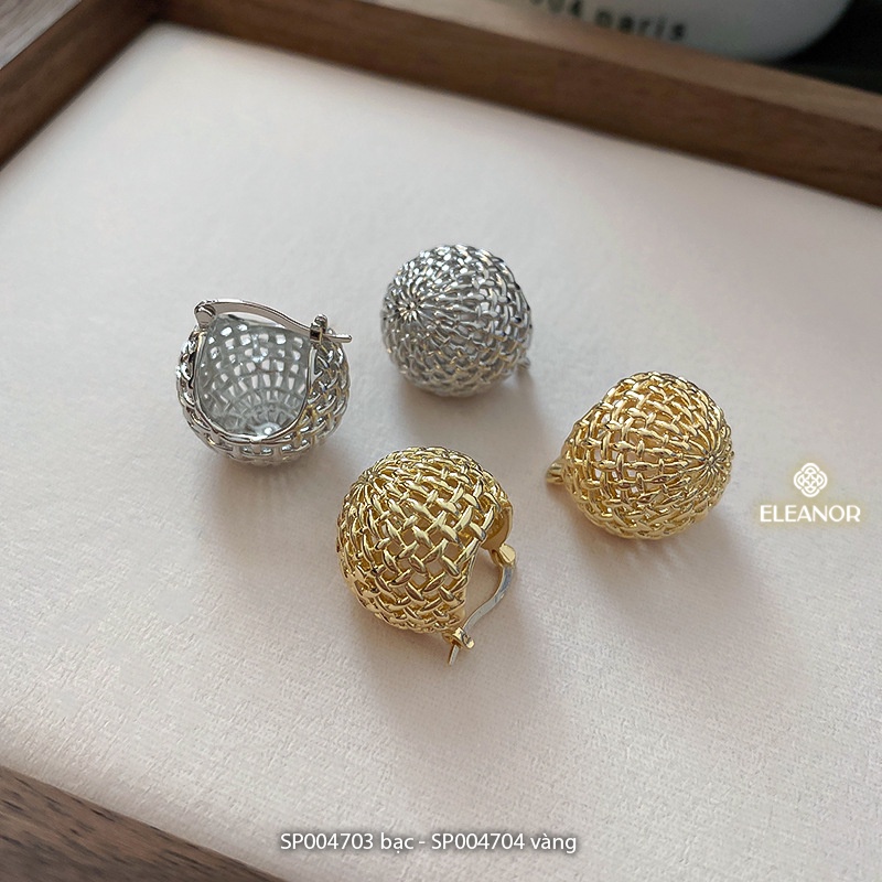 Bông tai nữ chuôi bạc 925 Eleanor Accessories hình cầu họa tiết đan lưới phụ kiện trang sức 4703