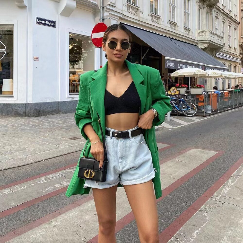 Blazer Xanh Lá Áo Khoác Vest Linen Dáng Rộng Hàng Cao Cấp Phong Cách Casua - BLA22084