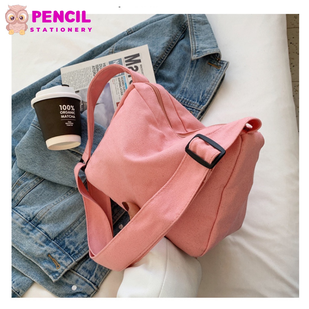 Túi Xách Canvas Cỡ Nhỏ, Túi Tote Đeo Chéo Màu Trắng Đen Xanh Hồng Vàng Hot Trend 2022 Phong Cách Thời Trang Nam Nữ