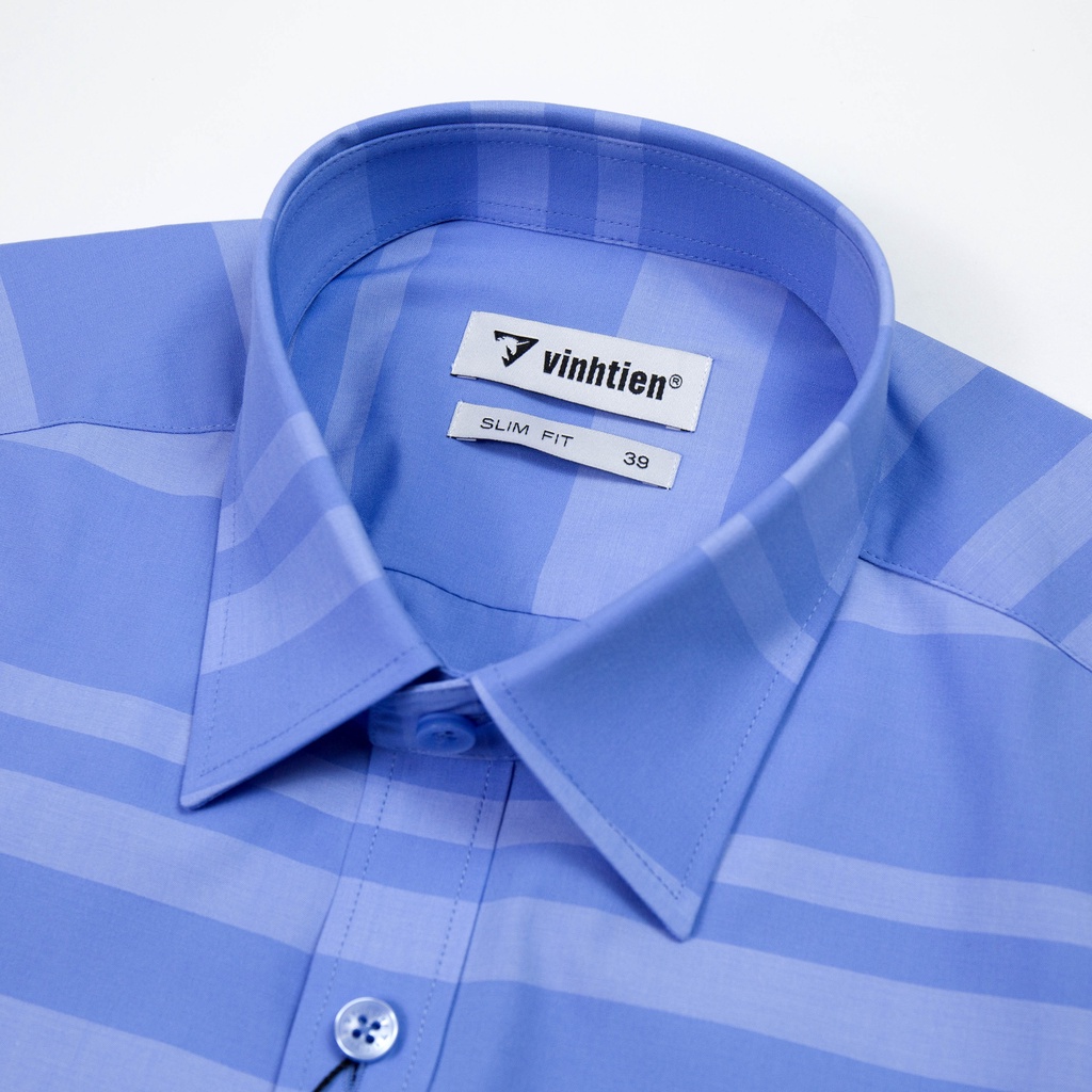 Áo Sơ Mi Dài Tay Sọc Caro Bamboo Vĩnh Tiến Slim Fit Vạt Bầu 465 - G559