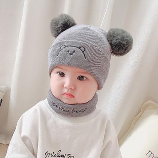 Set mũ len kèm khăn ống mặt cho bé