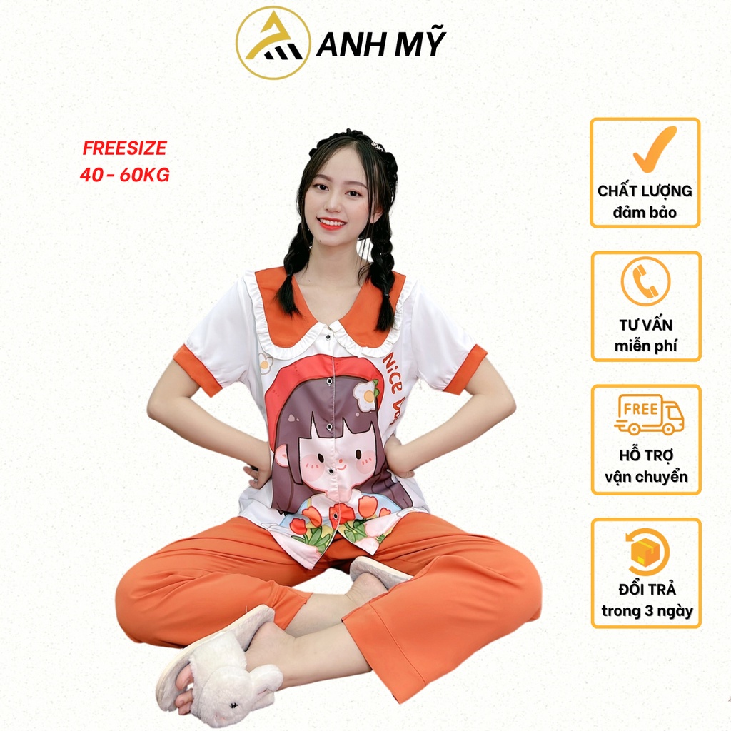 Đồ bộ nữ ANH MỸ pijama cổ bèo chất liệu lụa mango cao cấp tay ngắn quần dài MGDBEO