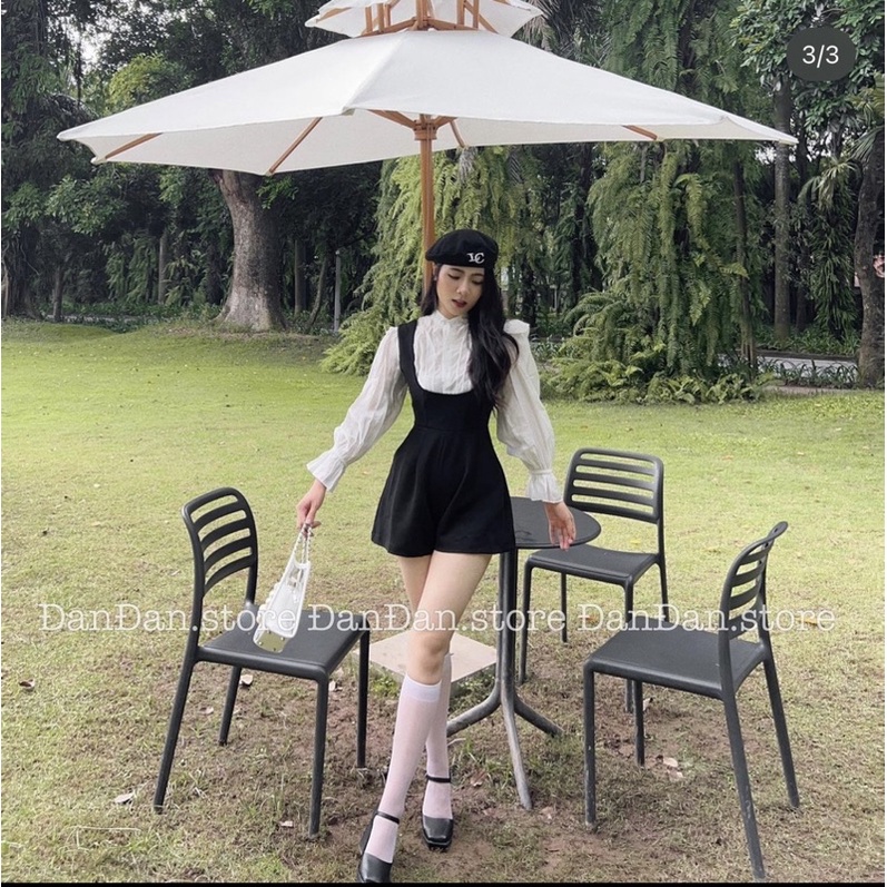 Set yếm quần kèm áo sơ mi tay loe điệu xinh